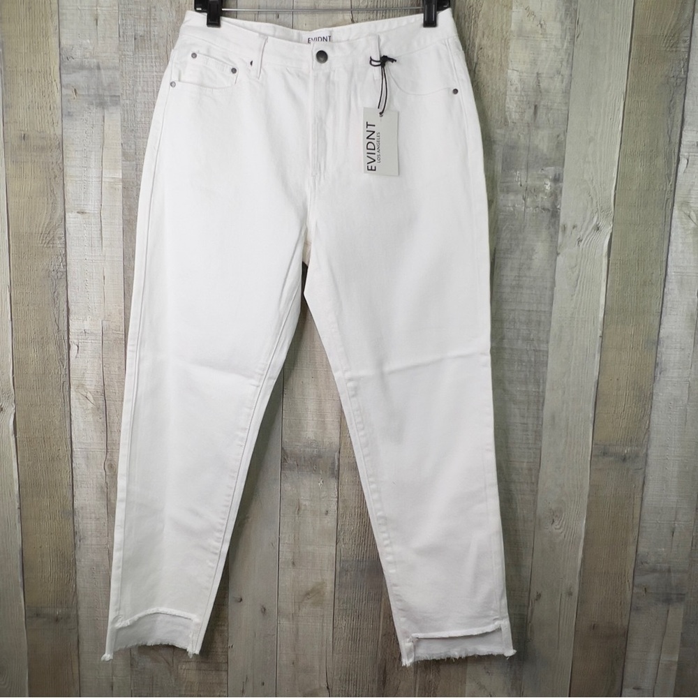 EVIDNT Los Angeles Size 29 Orsay Slim Asymmetrical Raw Cut Hem White Denim Jeans